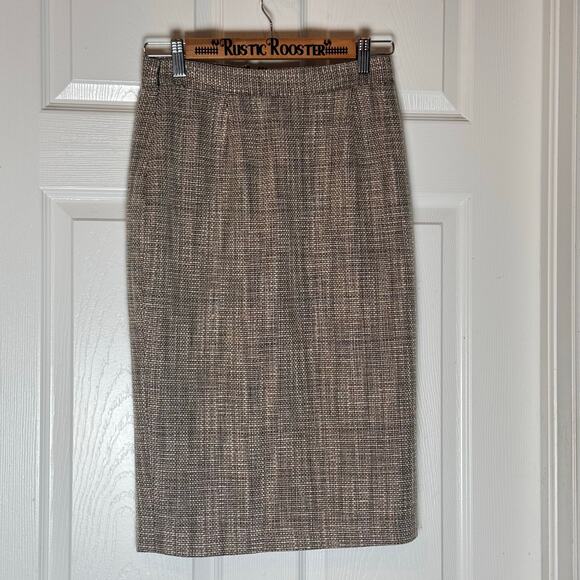 Womens Vtg Newport News Brown Tweed Pencil Skirt Career Size 2 - Picture 1 of 6